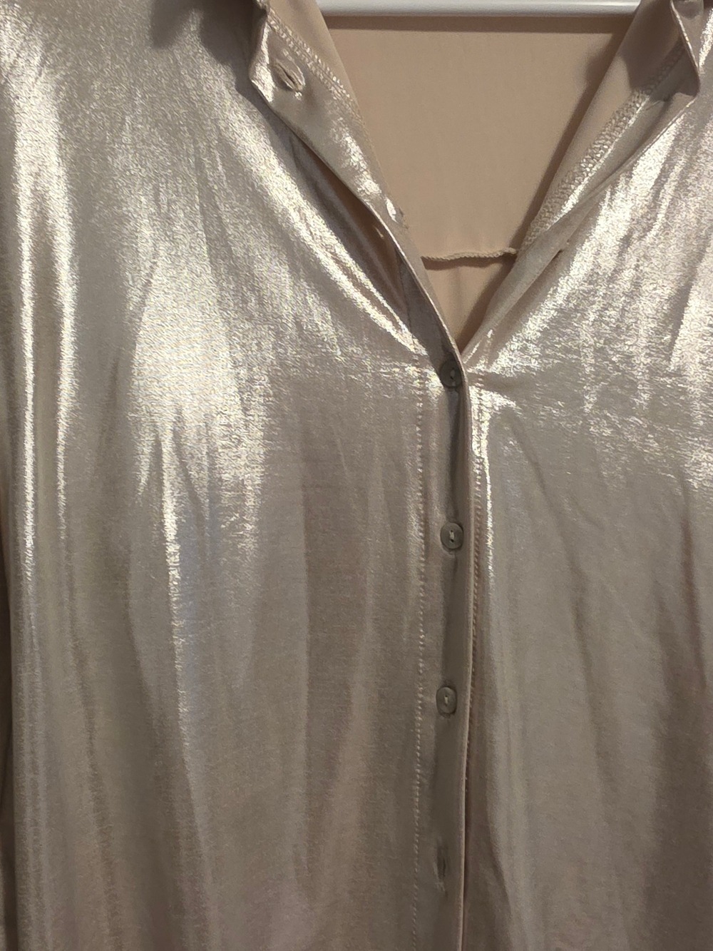 4/$67 Deal! Dex Shiny Metallic Blouse - Light Champagne - Picture 4 of 12